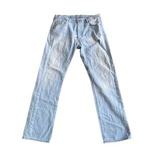 Levis 501 Light Wash Denim Jeans W36 L34 Mens Straight Fit Distressed